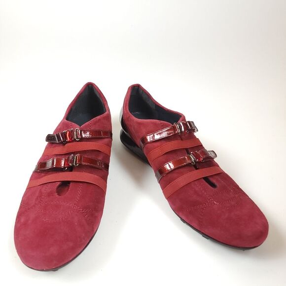 Stuart Weitzman Burgundy Red Suede Leather Jewel Strap Sneakers Shoes Size 7.5 - Picture 9 of 10